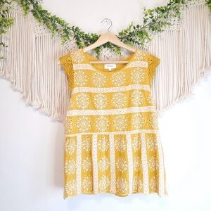 Bohme Yellow Floral Embroidered Top Size XL